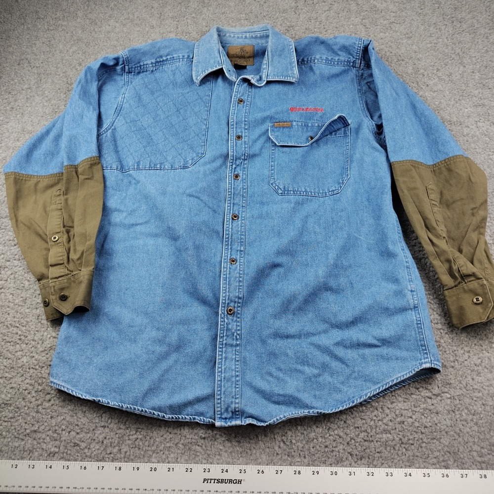 VTG Winchester Shirt Mens Large Denim Shooting Blue Quilted Button Up